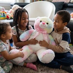 24 inch Goffa Multicolor Plush Teddy Bear with Pink Bow